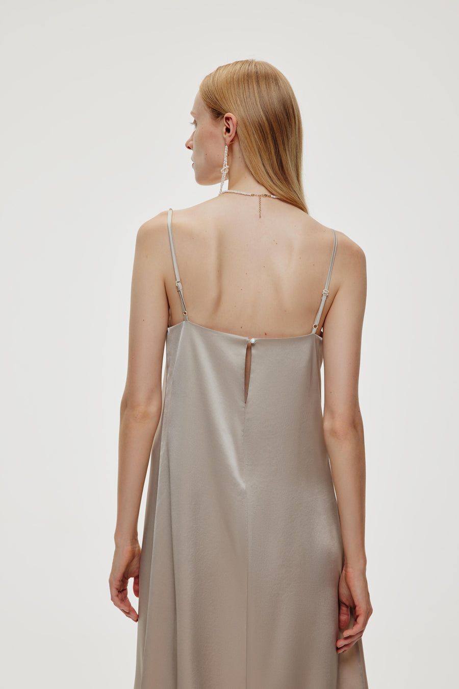 NomadBasic Women's Pearlescent Satin Calf-Length Strap Dress